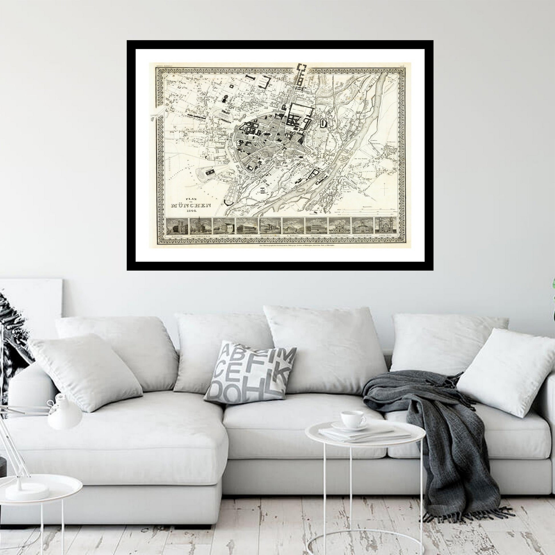 Antique map of Munich from 1860 - art print. Vintage poster from the old maps of Germany collection