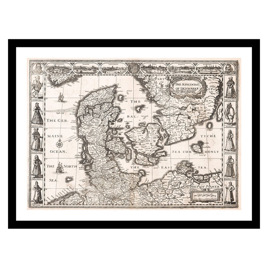 Antique map of Denmark from 1676 - art print. Vintage poster from the old maps of Denmark collection