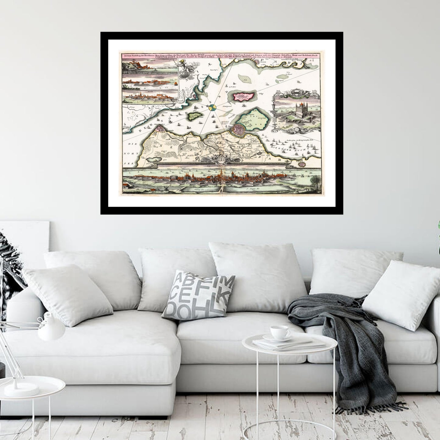 Antique map of Copenhagen from 1716 - art print. Vintage poster from the old maps of Denmark collection