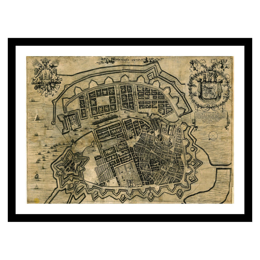 Antique map of Copenhagen from 1677 - art print. Vintage poster from the old maps of Denmark collection