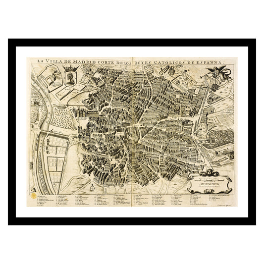 Antique map of Madrid from 1657 - art print. Vintage poster from the old maps of Spain collection