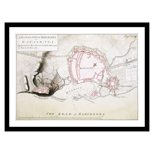 Antique map of Barcelona from 1767 - art print. Vintage poster from the old maps of Spain collection