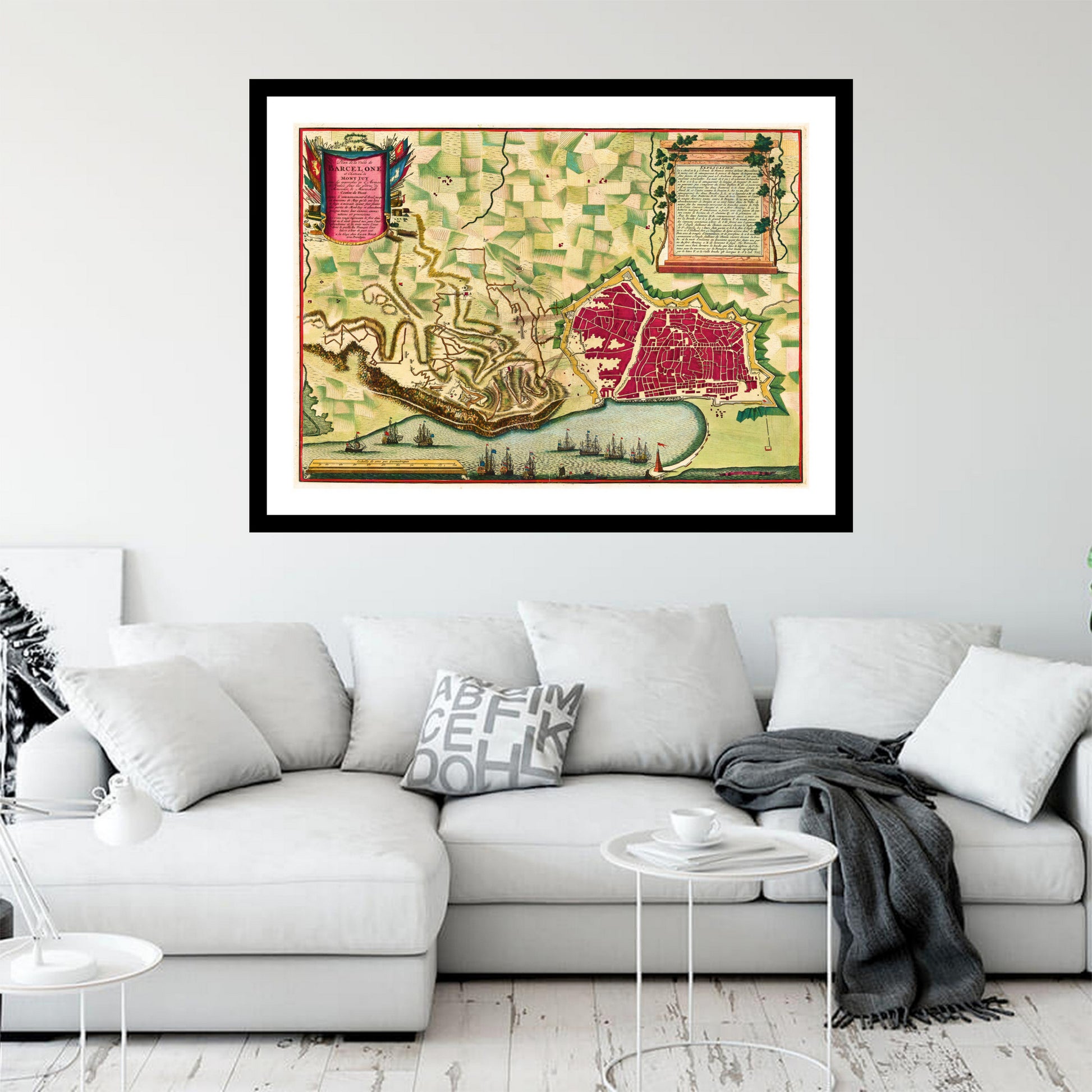 Antique map of Barcelona from 1706 - art print. Vintage poster from the old maps of Spain collection