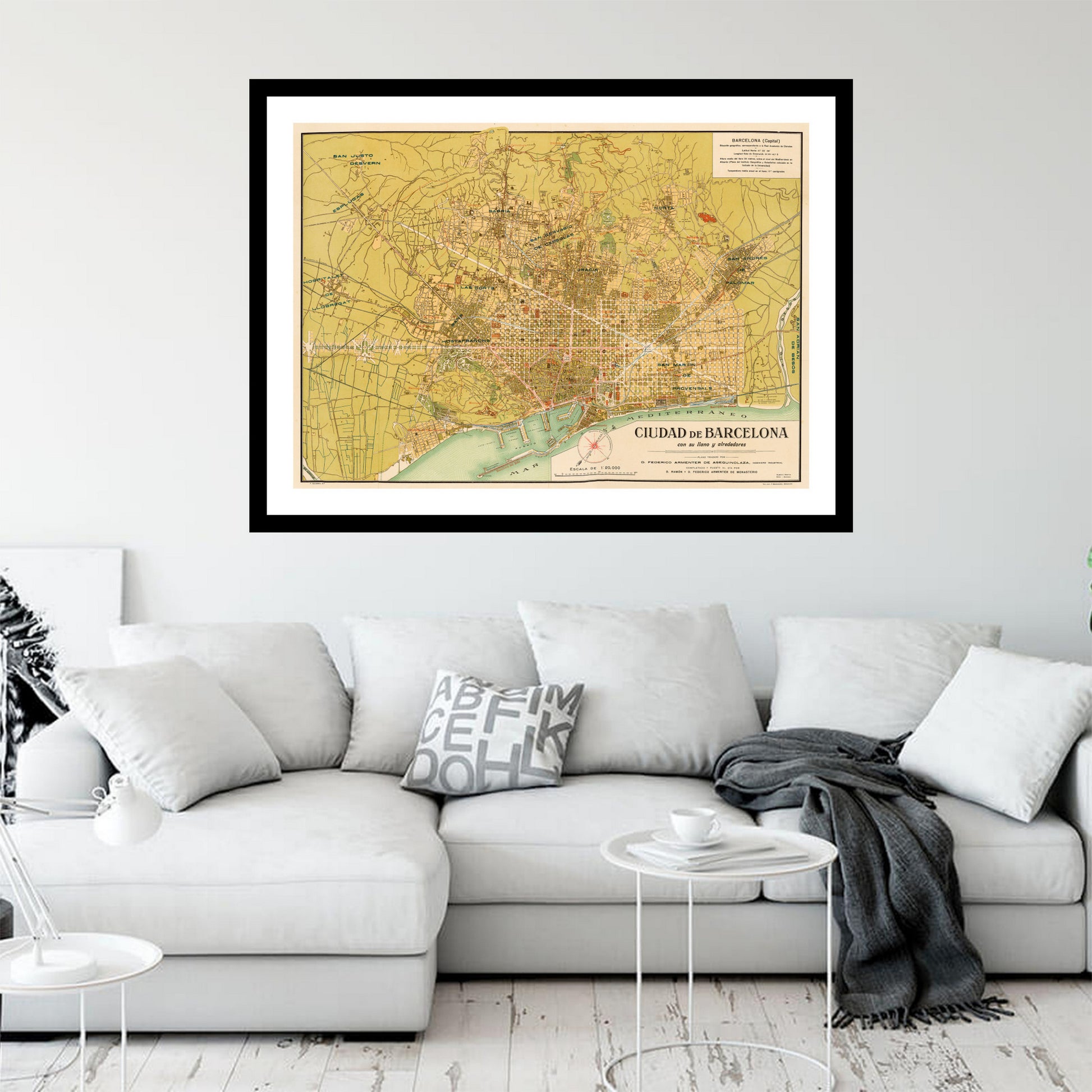 Antique map of Barcelona from 1910 - art print. Vintage poster from the old maps of Spain collection