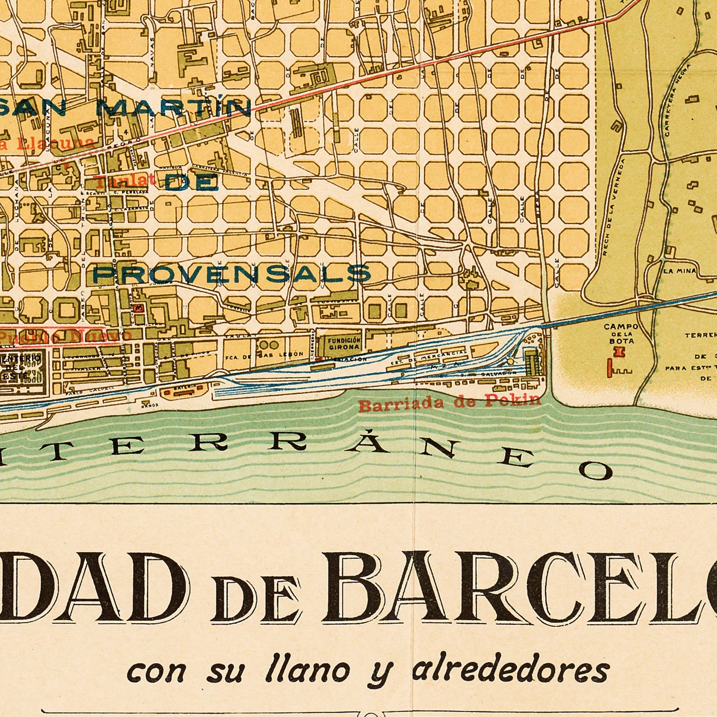 Barcelona Spain 1910 - Old Antique Map - Art Print