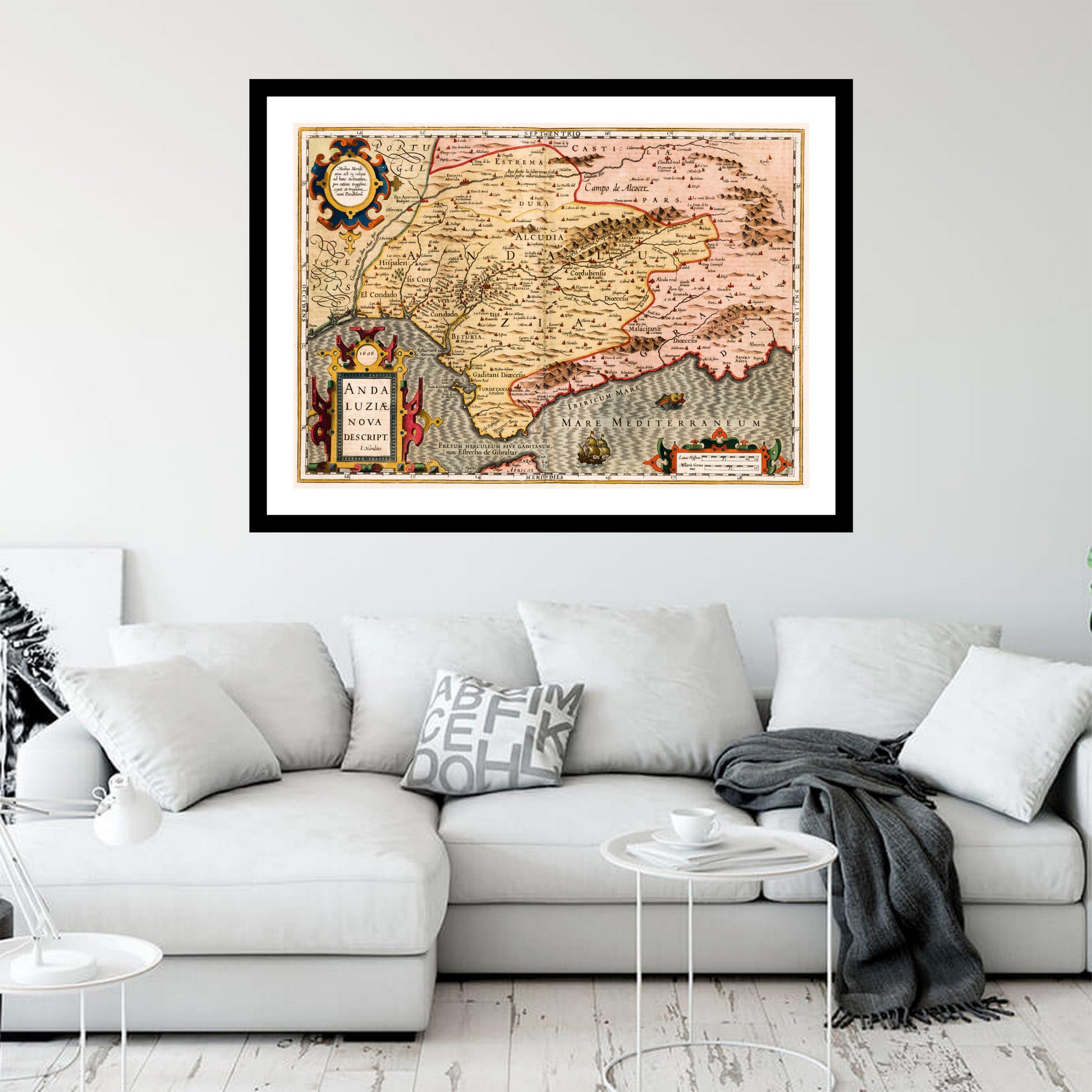 Antique map of Andalusia from 1623 - art print. Vintage poster from the old maps of Spain collection