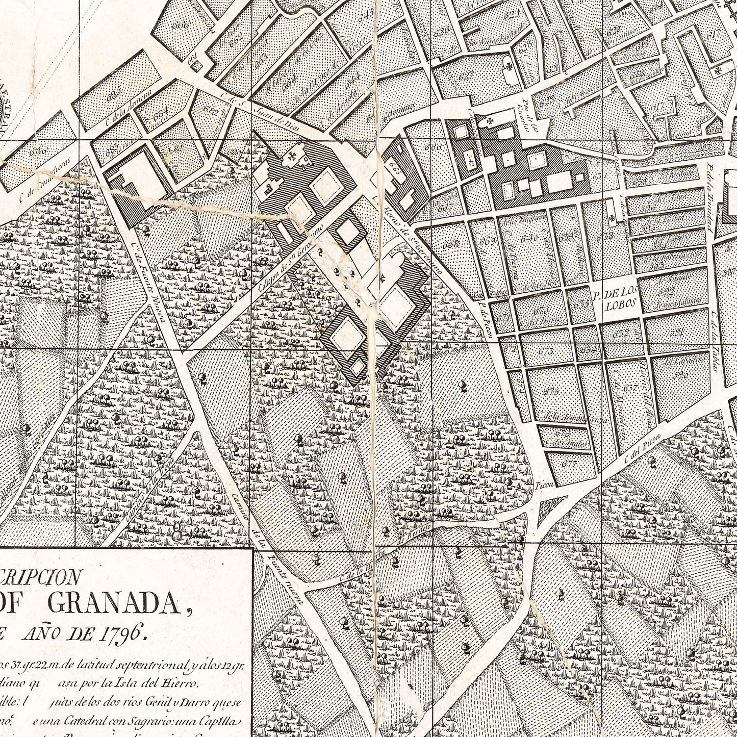 Granada Spain 1831 - Old Antique Map - Art Print