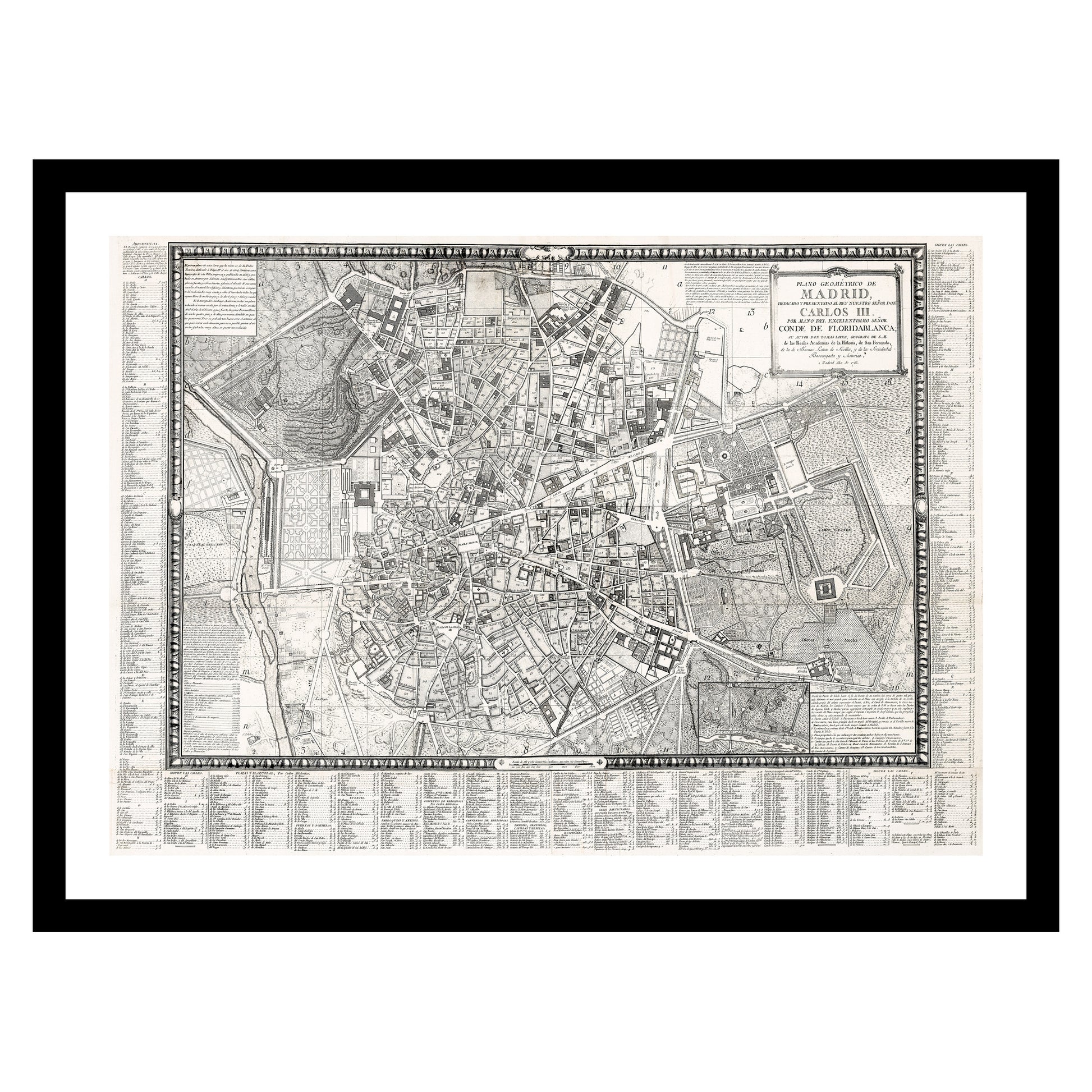 Antique map of Madrid from 1785 - art print. Vintage poster from the old maps of Spain collection