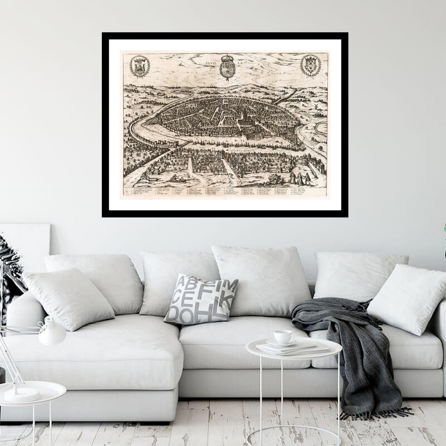 Antique map of Seville from 1588 - art print. Vintage poster from the old maps of Spain collection