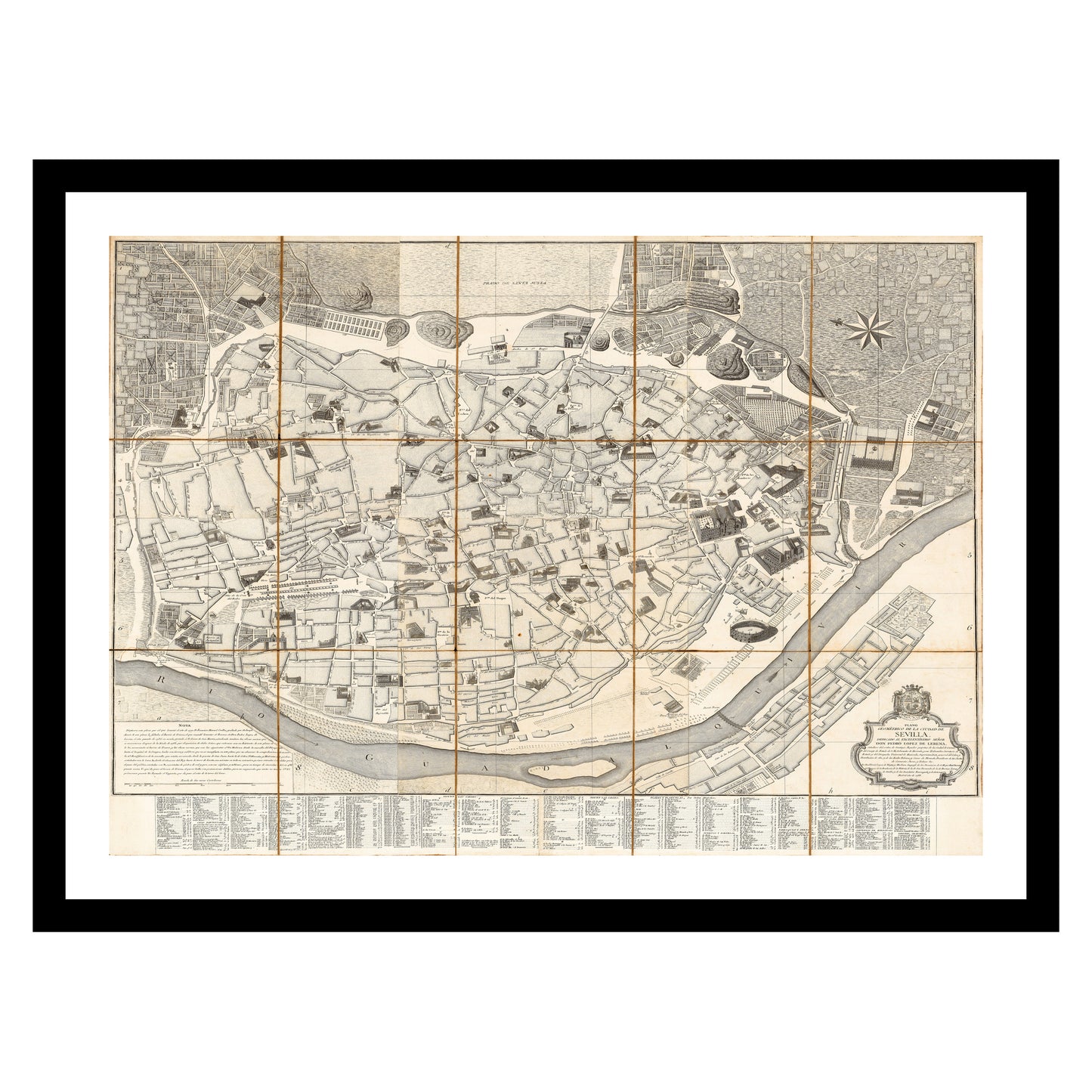 Antique map of Seville from 1788 - art print. Vintage poster from the old maps of Spain collection