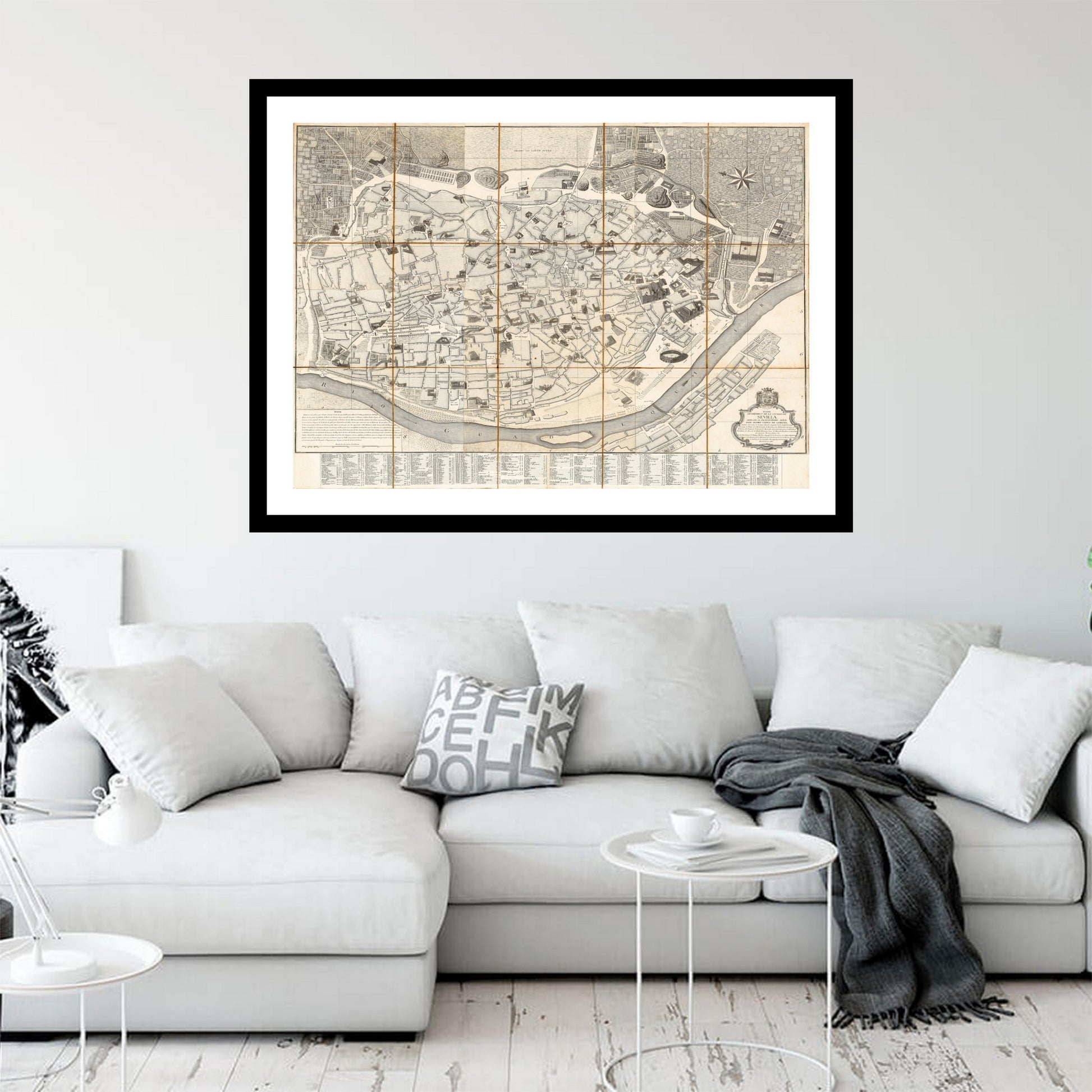 Antique map of Seville from 1788 - art print. Vintage poster from the old maps of Spain collection