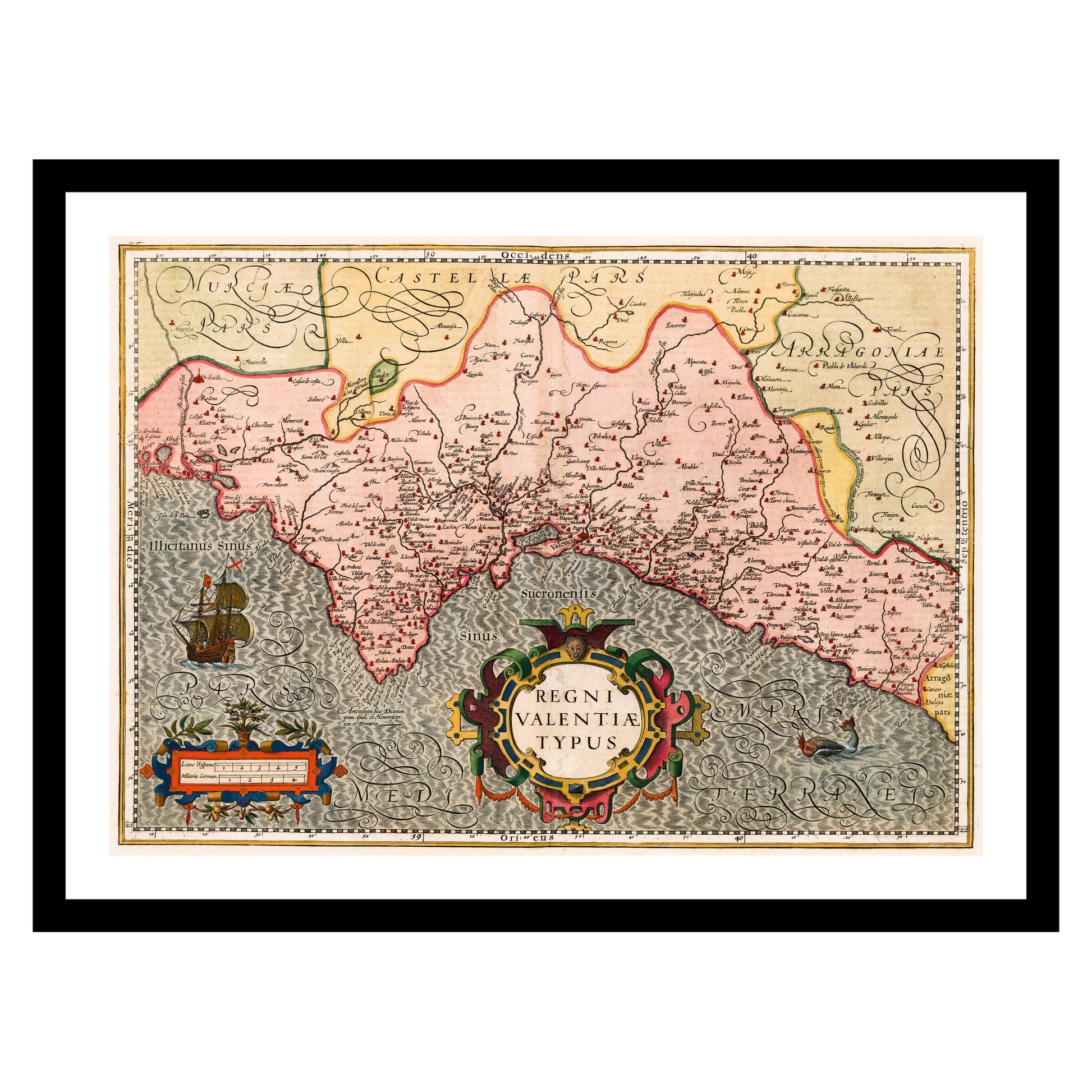 Antique map of Valencia from 1623 - art print. Vintage poster from the old maps of Spain collection