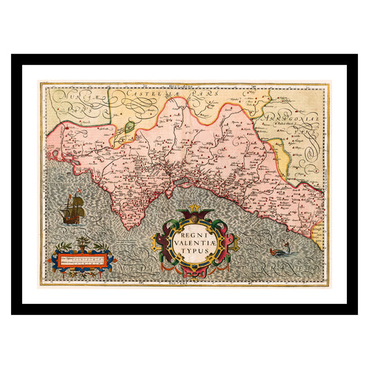 Antique map of Valencia from 1623 - art print. Vintage poster from the old maps of Spain collection