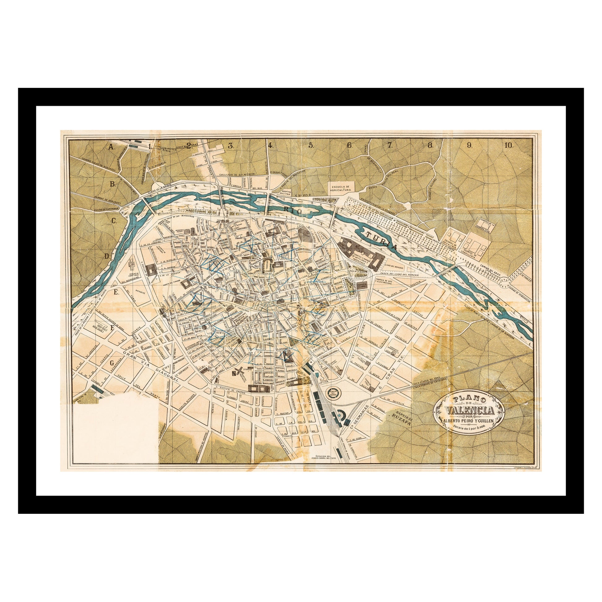 Antique map of Valencia from 1890 - art print. Vintage poster from the old maps of Spain collection