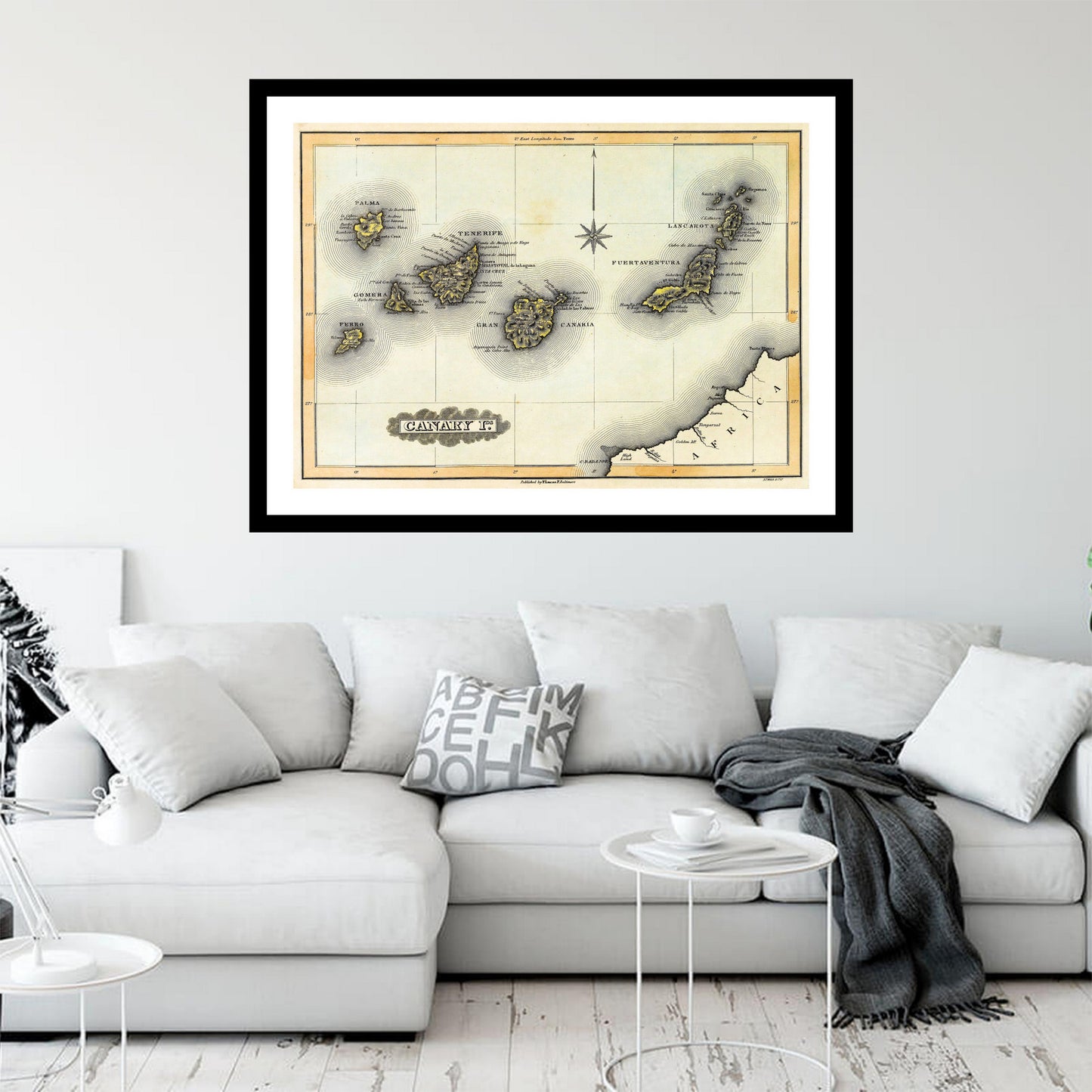 Antique map of Canary Islands from 1823 - art print. Vintage poster from the old maps of Spain collection