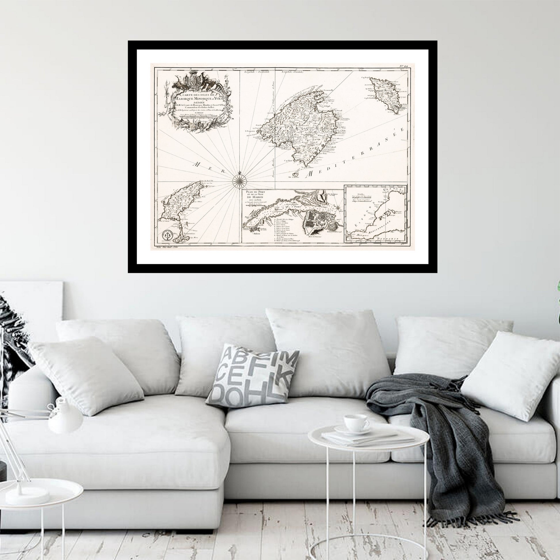 Antique map of Mallorca Menorca from 1740 - art print. Vintage poster from the old maps of Spain collection