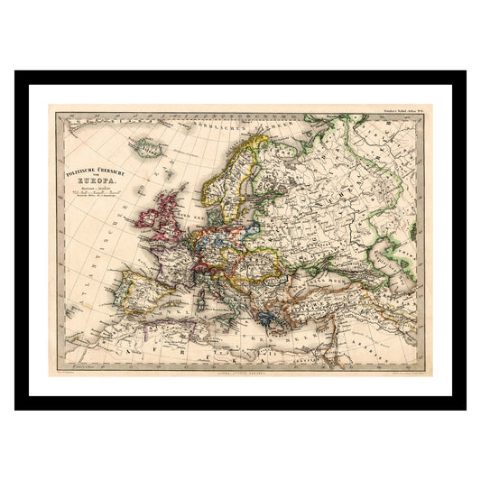 Antique map of Europe from 1862 - art print. Vintage poster from the old maps of Europe collection