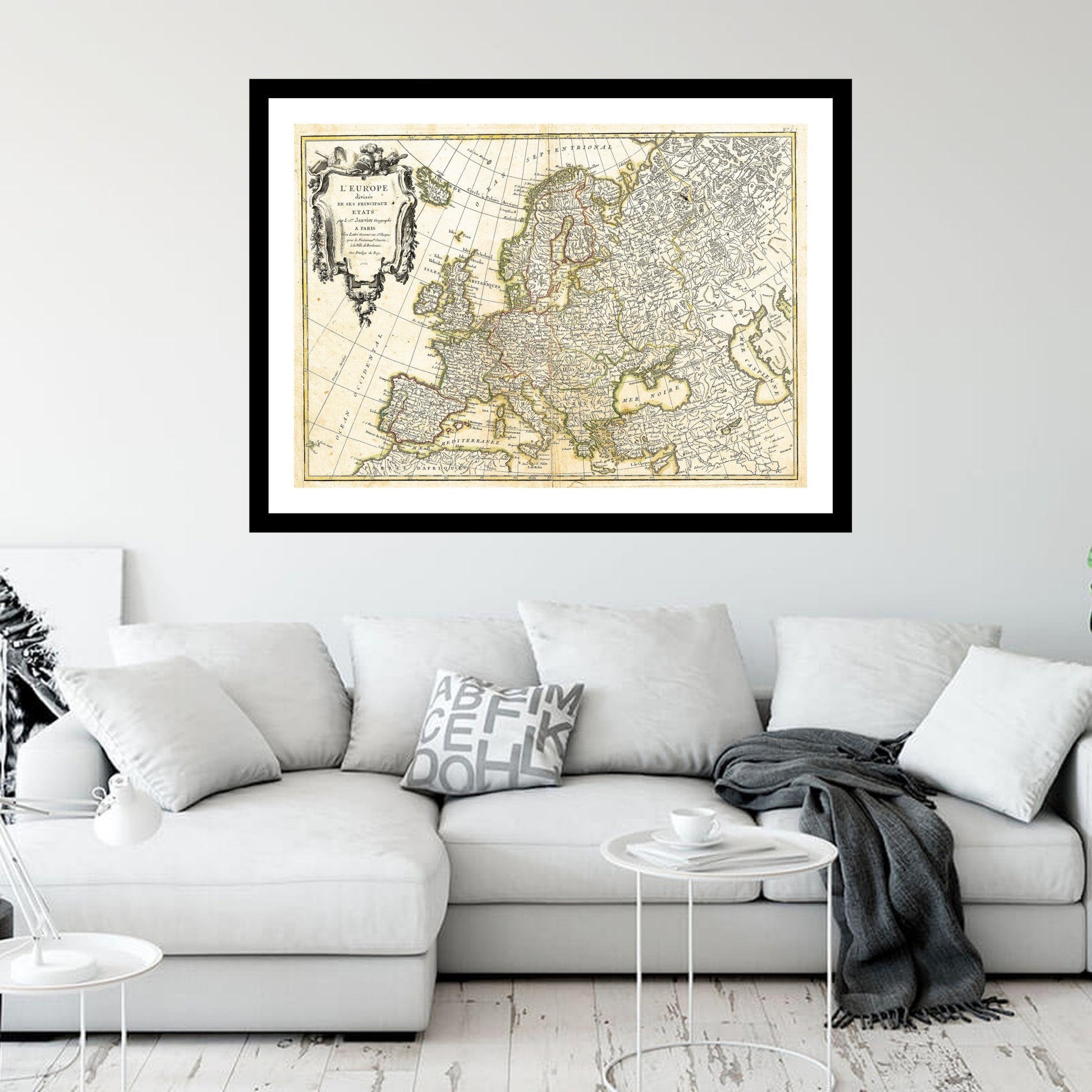 Antique map of Europe from 1762 - art print. Vintage poster from the old maps of Europe collection