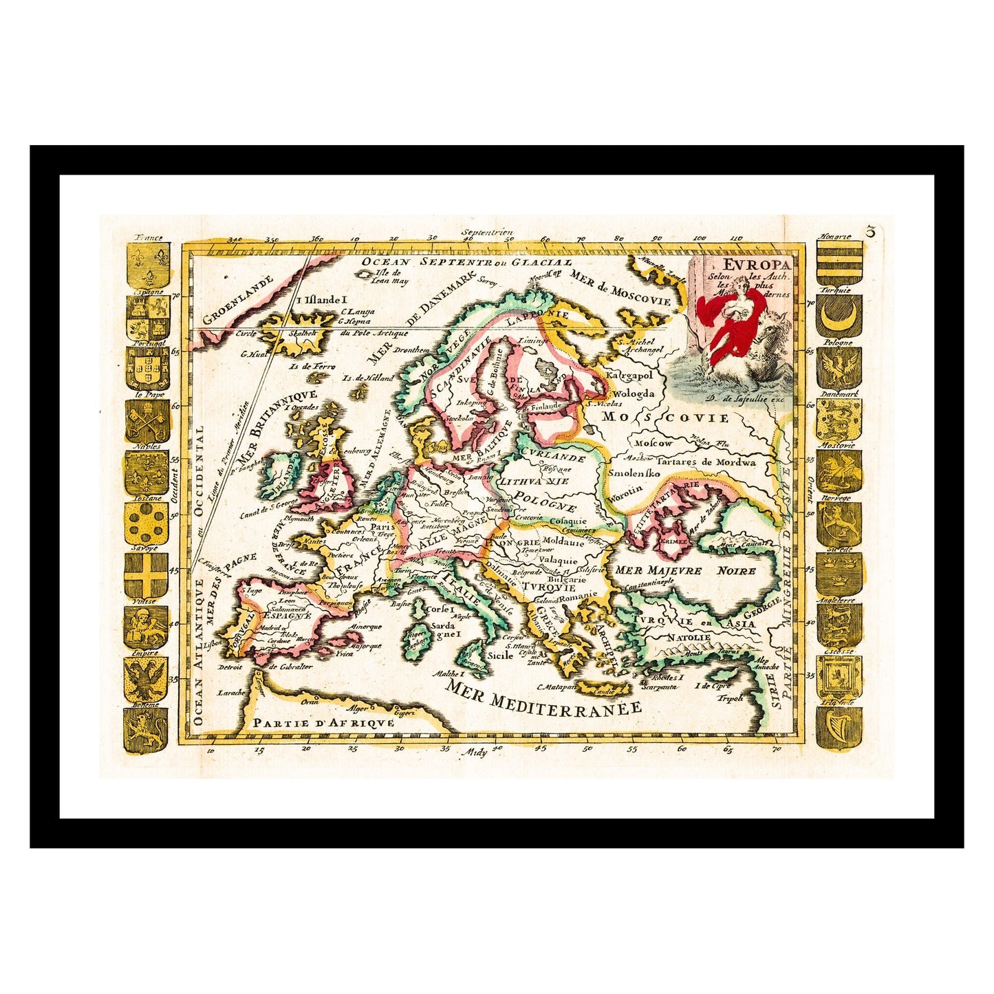 Antique map of Europe from 1706 - art print. Vintage poster from the old maps of Europe collection