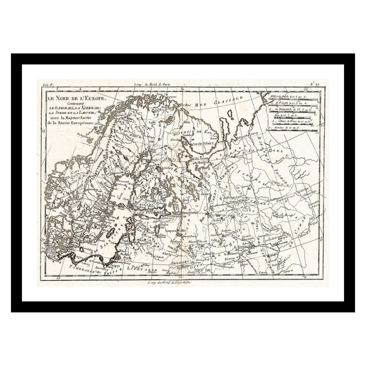 Antique map of Scandinavia from 1780 - art print. Vintage poster from the old maps of Scandinavia collection