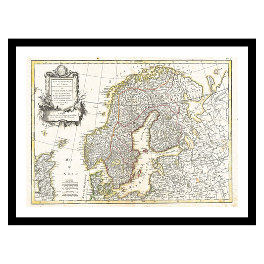 Antique map of Scandinavia from 1762 - art print. Vintage poster from the old maps of Scandinavia collection