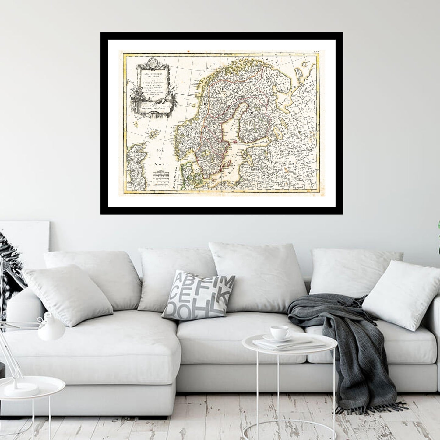 Antique map of Scandinavia from 1762 - art print. Vintage poster from the old maps of Scandinavia collection