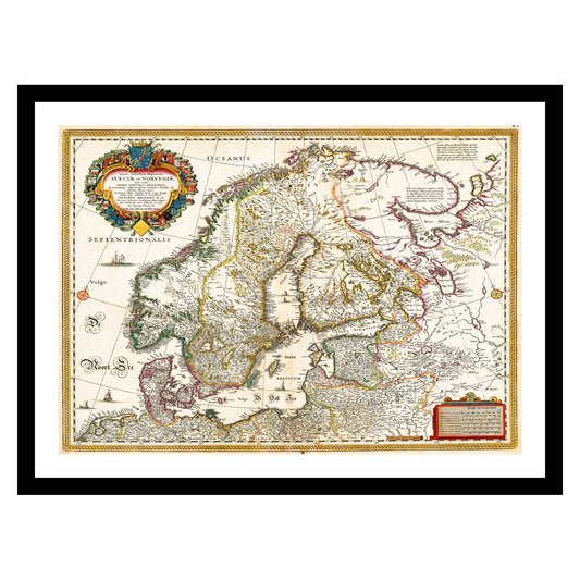 Antique map of Scandinavia from 1690 - art print. Vintage poster from the old maps of Scandinavia collection