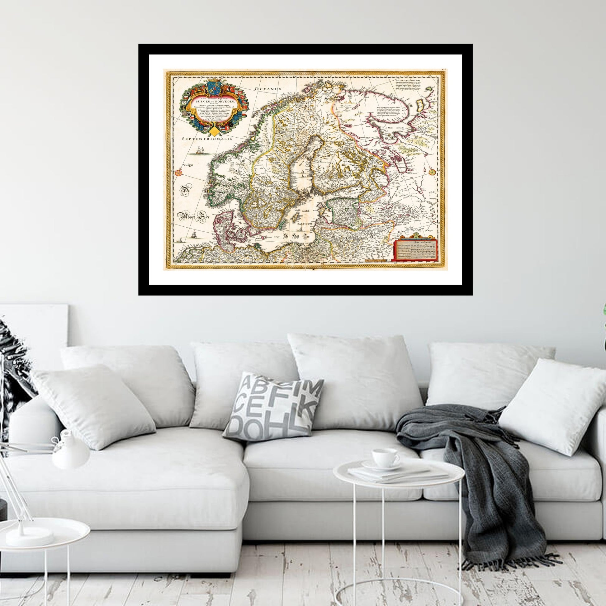 Antique map of Scandinavia from 1690 - art print. Vintage poster from the old maps of Scandinavia collection