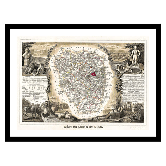 Antique map of Paris from 1852 - art print. Vintage poster from the old maps of France collection