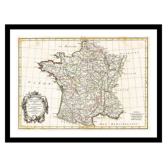 Antique map of France from 1771 - art print. Vintage poster from the old maps of France collection