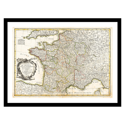 Antique map of France from 1762 - art print. Vintage poster from the old maps of France collection