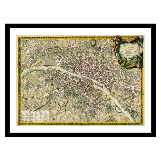 Antique map of Paris from 1765 - art print. Vintage poster from the old maps of France collection