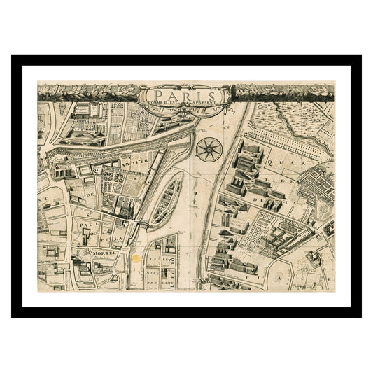 Antique map of Paris from 1710 - art print. Vintage poster from the old maps of France collection