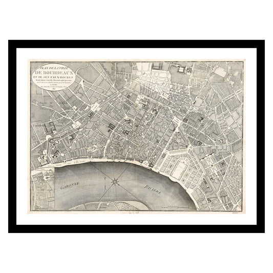 Antique map of Bordeaux from 1822 - art print. Vintage poster from the old maps of France collection