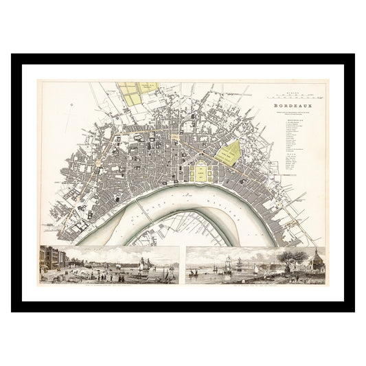 Antique map of Bordeaux from 1832 - art print. Vintage poster from the old maps of France collection