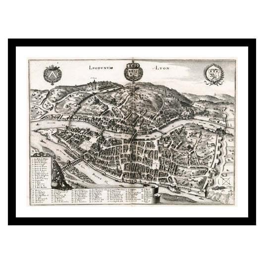 Antique map of Lyon from 1662 - art print. Vintage poster from the old maps of France collection