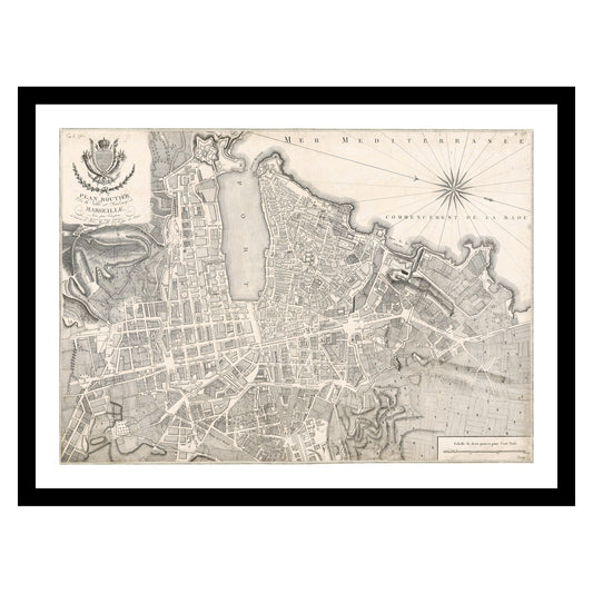 Antique map of Marseille from 1790 - art print. Vintage poster from the old maps of France collection