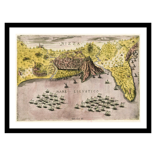 Antique map of Nice from 1543 - art print. Vintage poster from the old maps of France collection