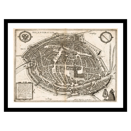 Antique map of Strasbourg from 1575 - art print. Vintage poster from the old maps of France collection