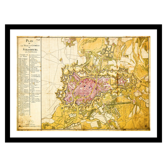 Antique map of Strasbourg from 1800 - art print. Vintage poster from the old maps of France collection