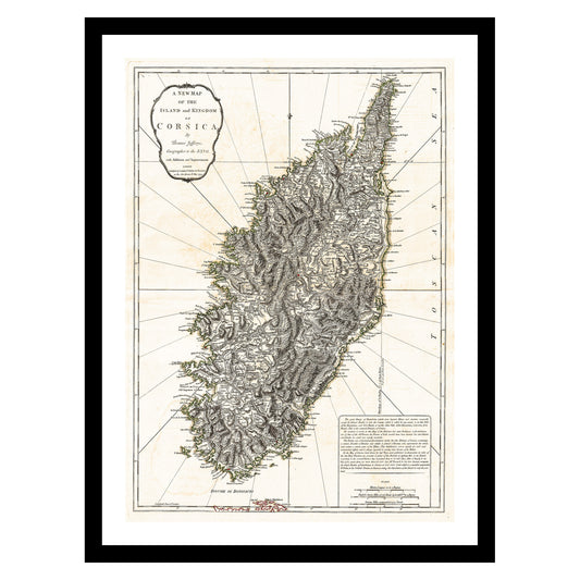 Antique map of Corsica from 1794 - art print. Vintage poster from the old maps of France collection