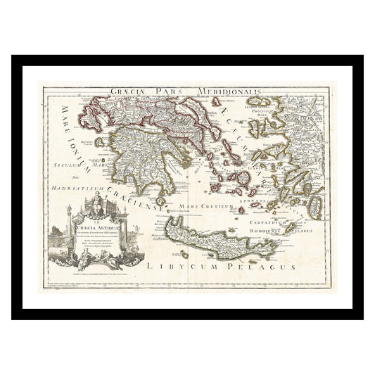 Antique map of Greece from 1794 - art print. Vintage poster from the old maps of Greece collection