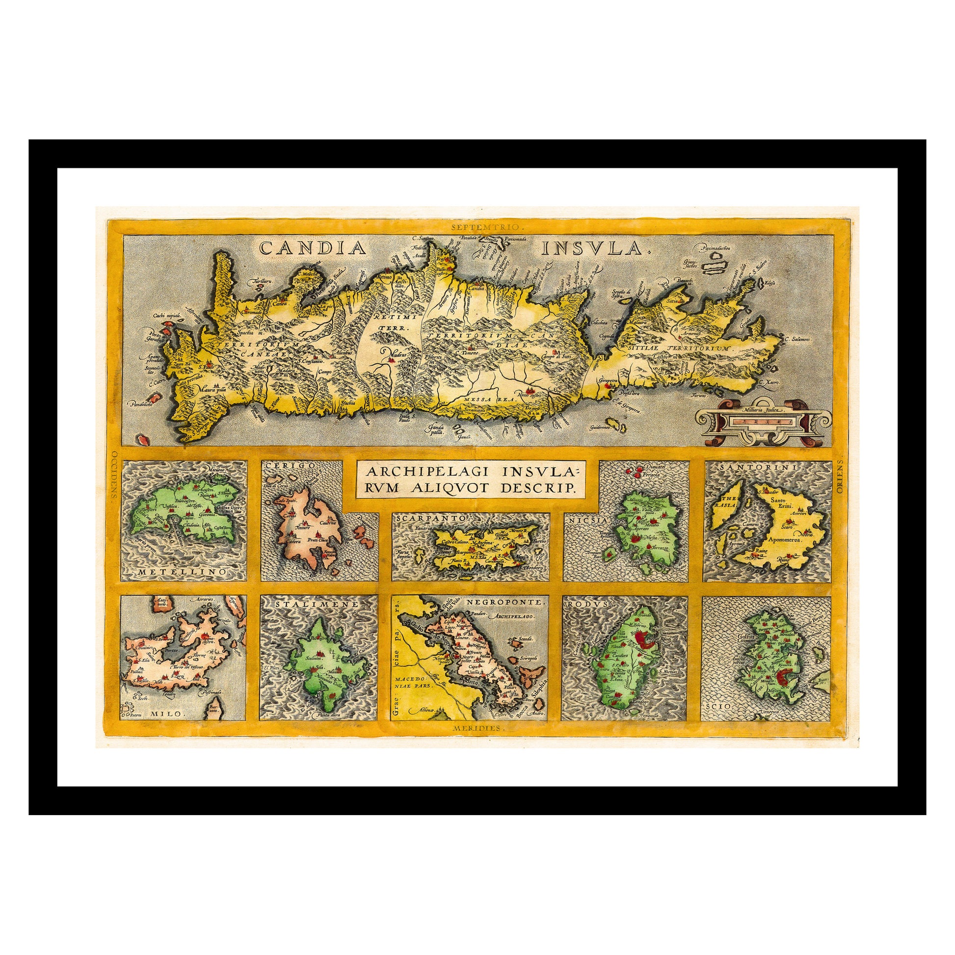 Antique map of Crete from 1584 - art print. Vintage poster from the old maps of Greece collection