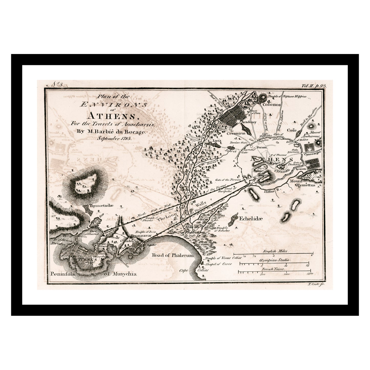 Antique map of Athens from 1785 - art print. Vintage poster from the old maps of Greece collection