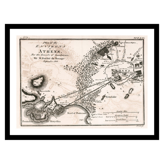 Antique map of Athens from 1785 - art print. Vintage poster from the old maps of Greece collection