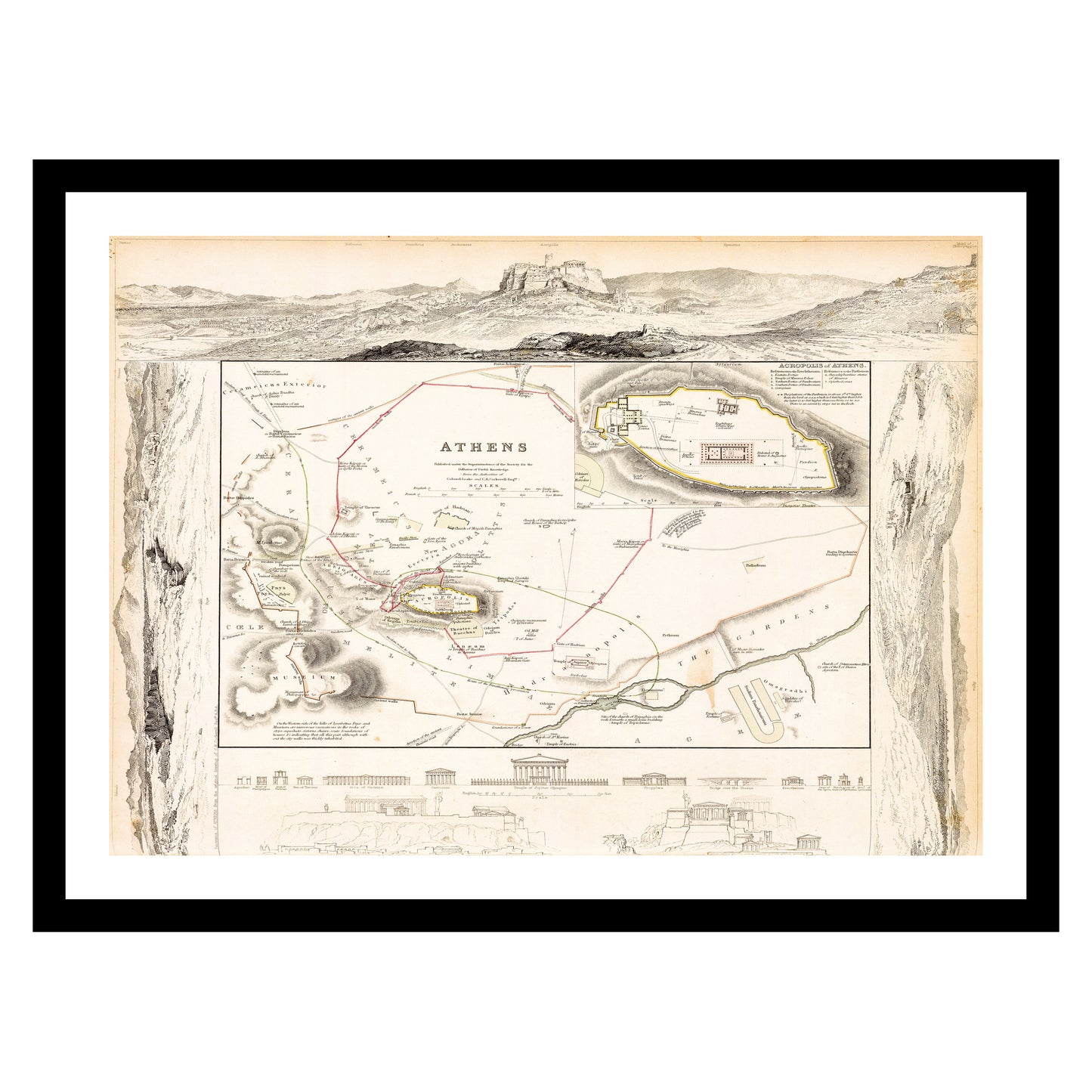 Antique map of Athens from 1832 - art print. Vintage poster from the old maps of Greece collection