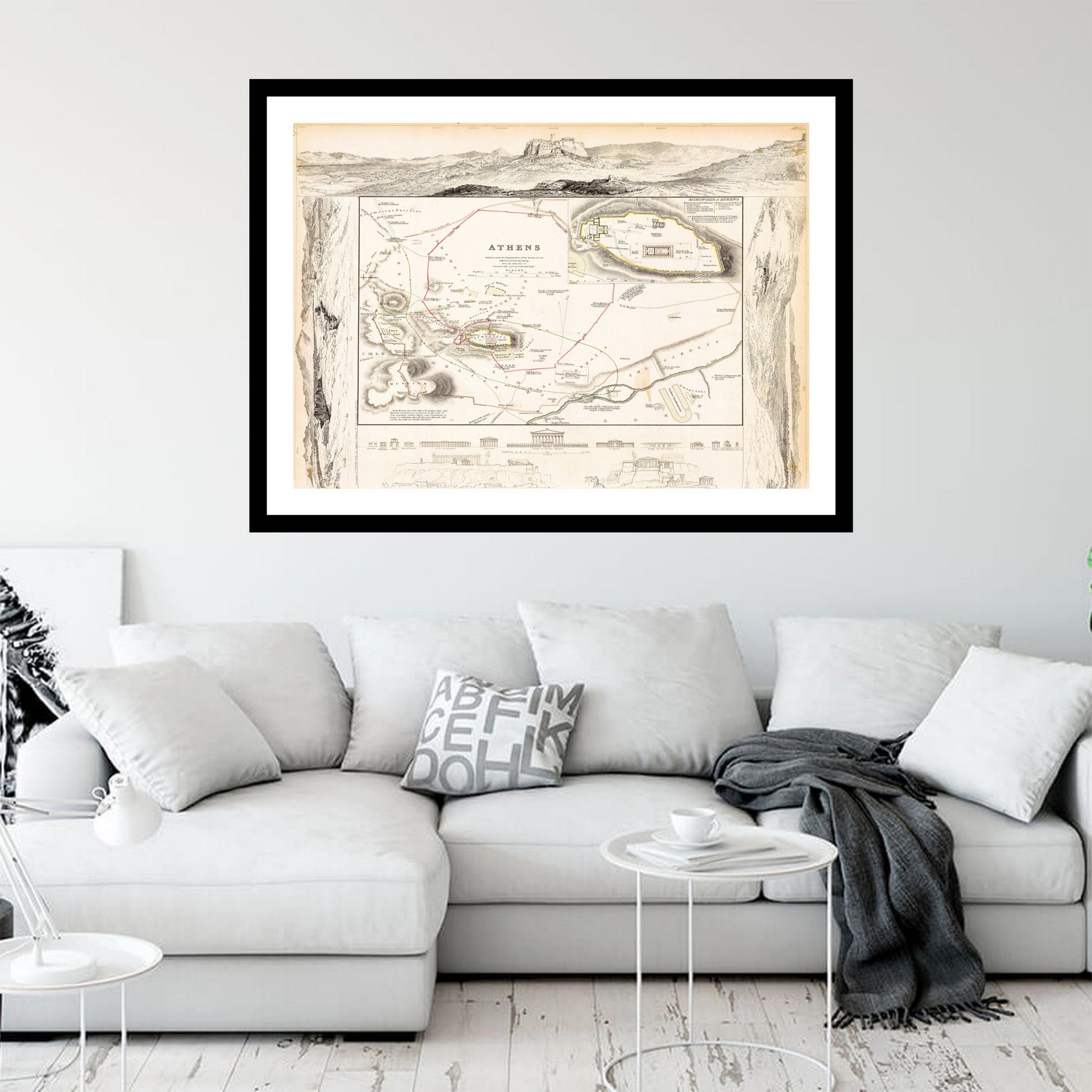 Antique map of Athens from 1832 - art print. Vintage poster from the old maps of Greece collection