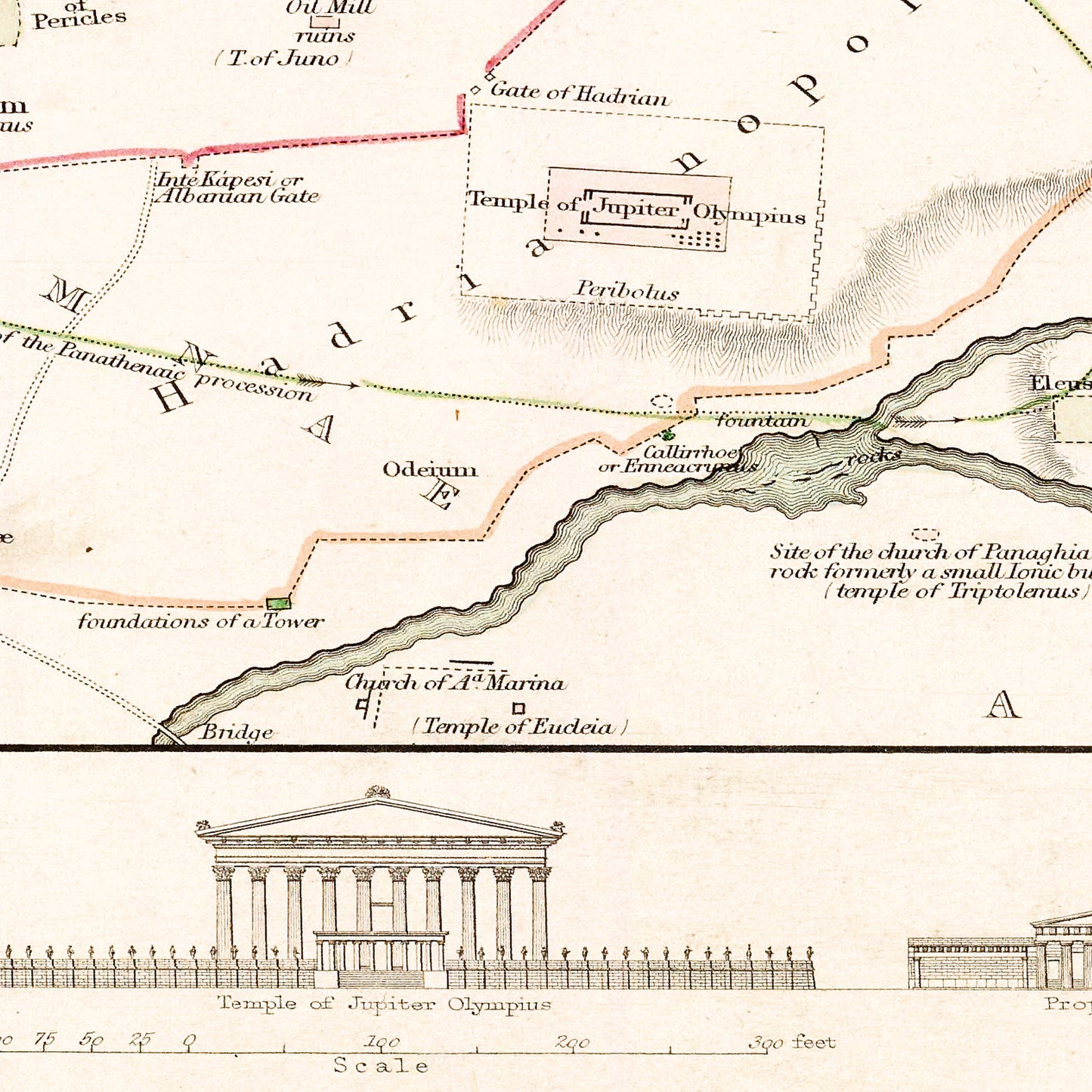 Athens Greece 1832 - Old Antique Map - Art Print