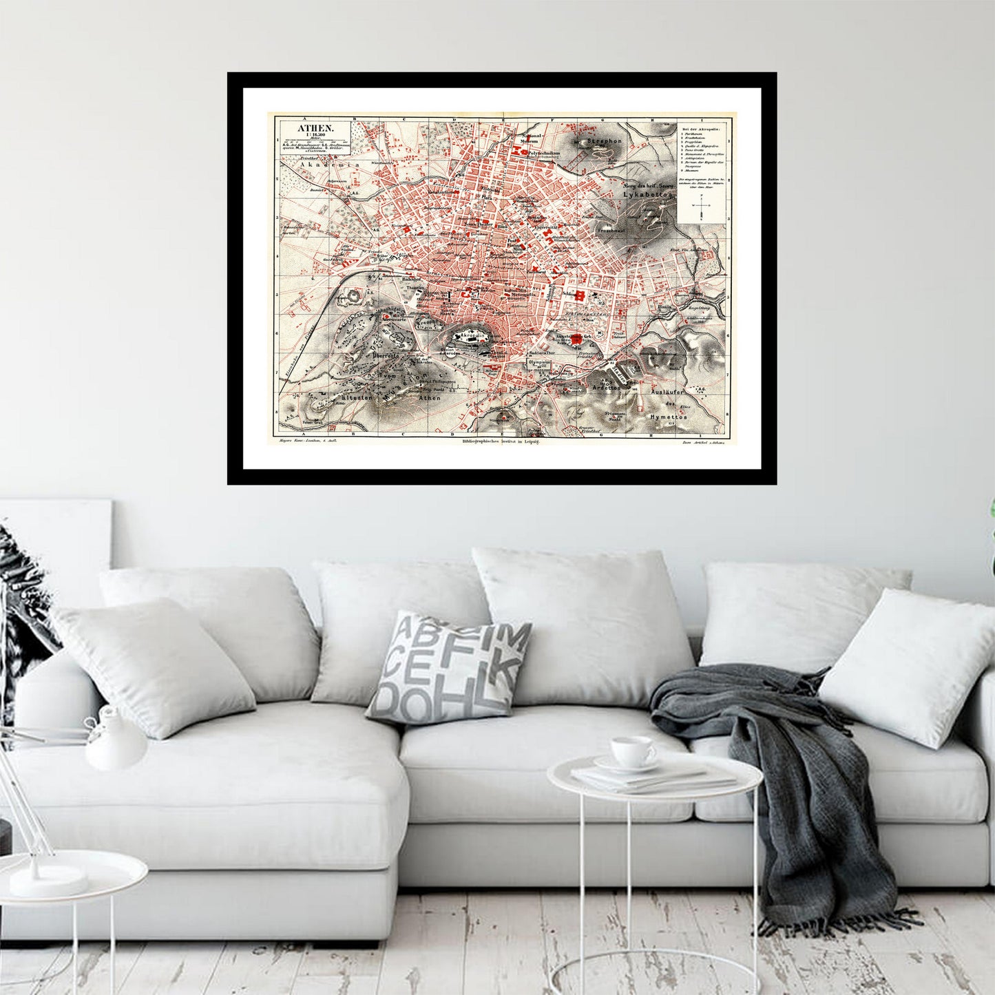 Antique map of Athens from 1884 - art print. Vintage poster from the old maps of Greece collection