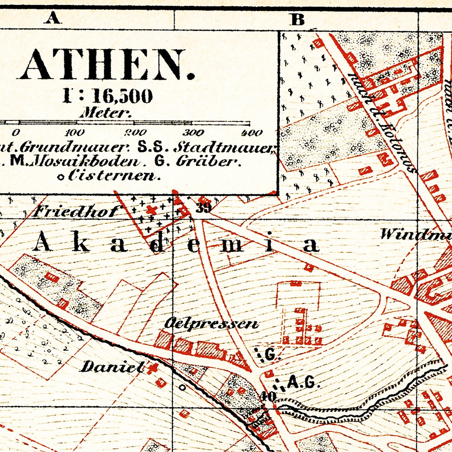 Athens Greece 1884 - Old Antique Map - Art Print